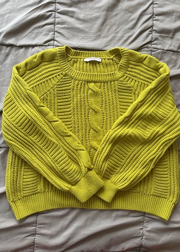 Sarı Örgü Kadın Kazak, Bisiklet Yaka, Rahat Kesim - Görsel 3