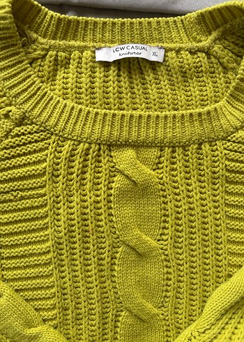 Sarı Örgü Kadın Kazak, Bisiklet Yaka, Rahat Kesim - Görsel 2