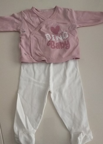 Pembe Baskılı Düğmeli Bebek Kız Takımı
