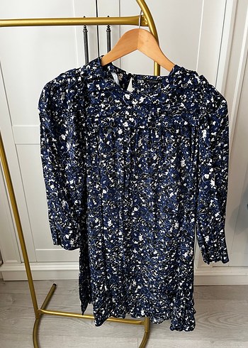 Zara Fırfırlı Mavi Günlül Elbise