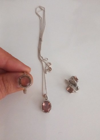 Pembe Taşlı Kadın gümüş 925 ayar Takı Seti