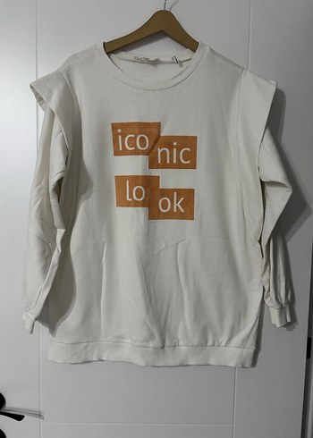 Beyaz Baskılı Rahat Kesim Sweatshirt - Görsel 2