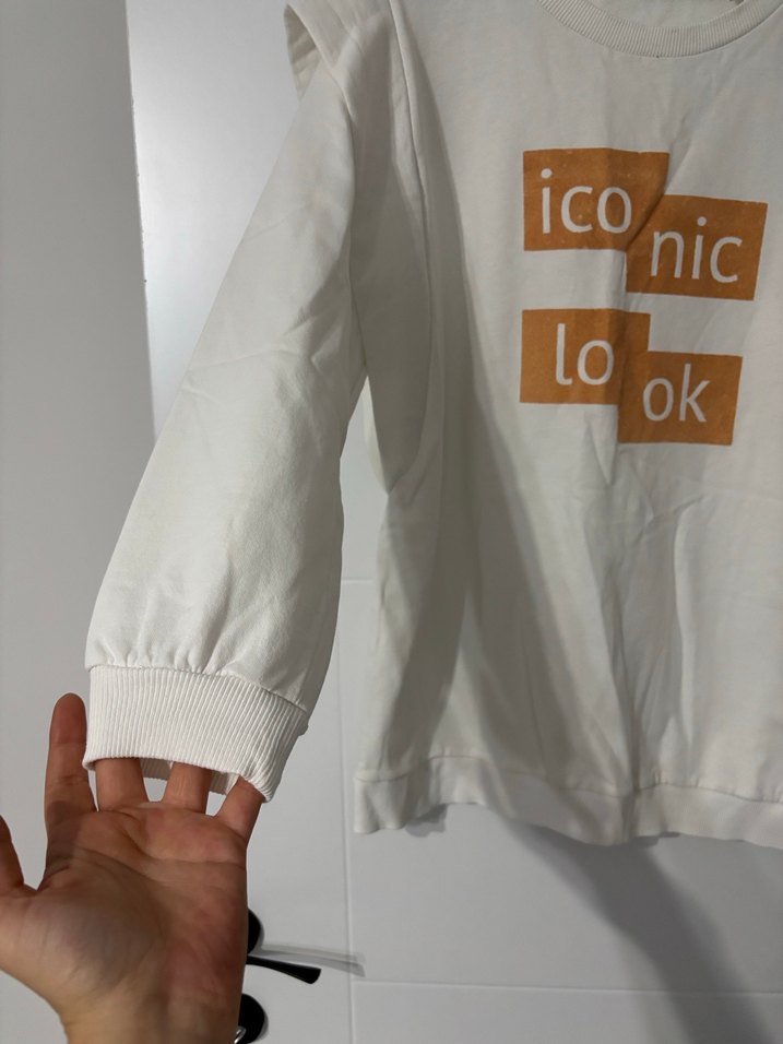 Beyaz Baskılı Rahat Kesim Sweatshirt - Görsel 4