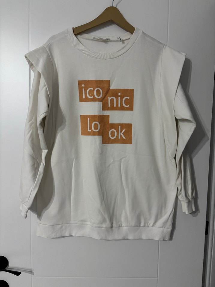 Beyaz Baskılı Rahat Kesim Sweatshirt - Görsel 2