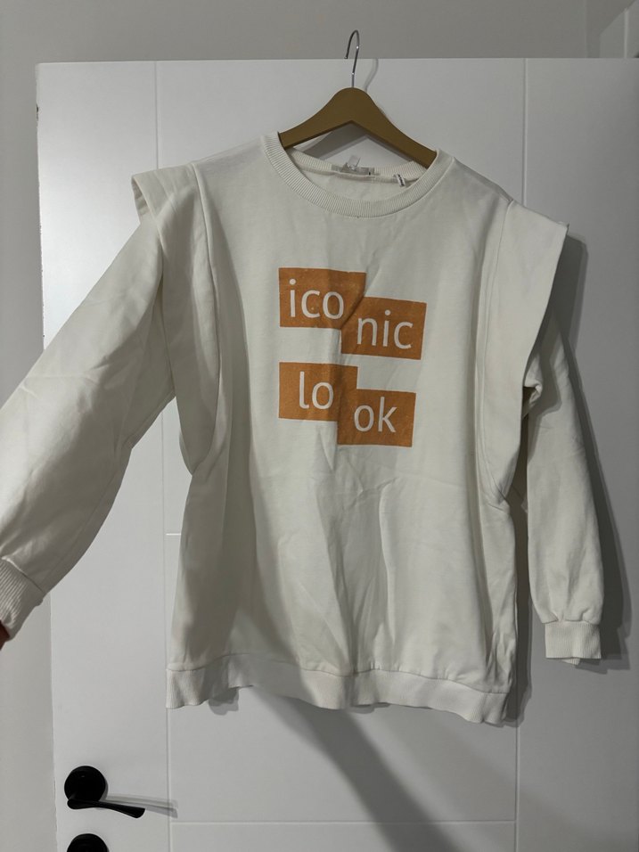 Beyaz Baskılı Rahat Kesim Sweatshirt - Görsel 3