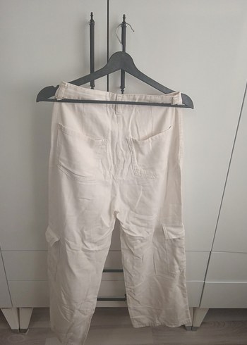 Addax Düğmeli Beyaz Keten Kadın Pantolon