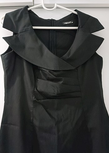 Siyah Drapeli V Yaka Midi Elbise - Görsel 2