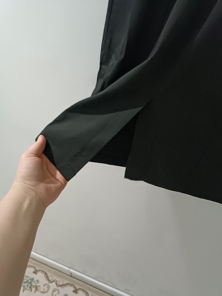 Siyah Drapeli V Yaka Midi Elbise - Görsel 5