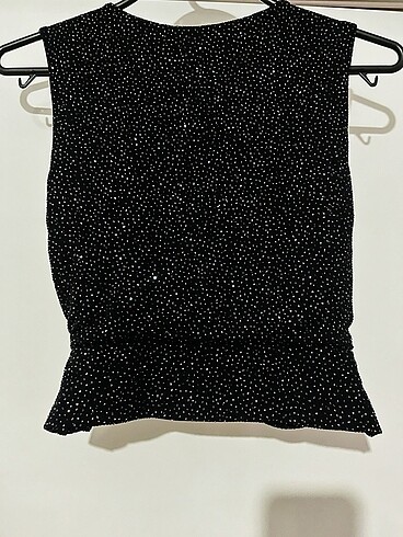 xs Beden siyah Renk Koton crop pırıltılı üst