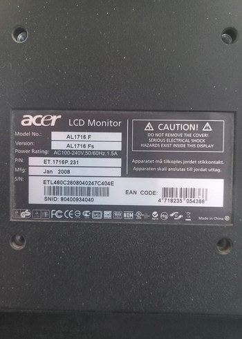 Beden Renk Acer - AL 1716 Fs Monitör