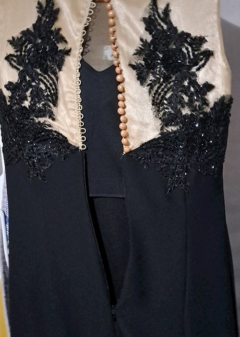 Siyah İşlemeli Straplez Uzun Elbise - Görsel 7