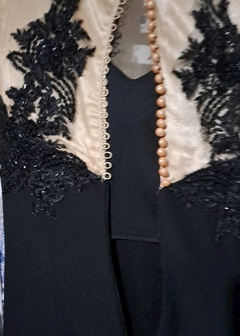 Siyah İşlemeli Straplez Uzun Elbise - Görsel 6