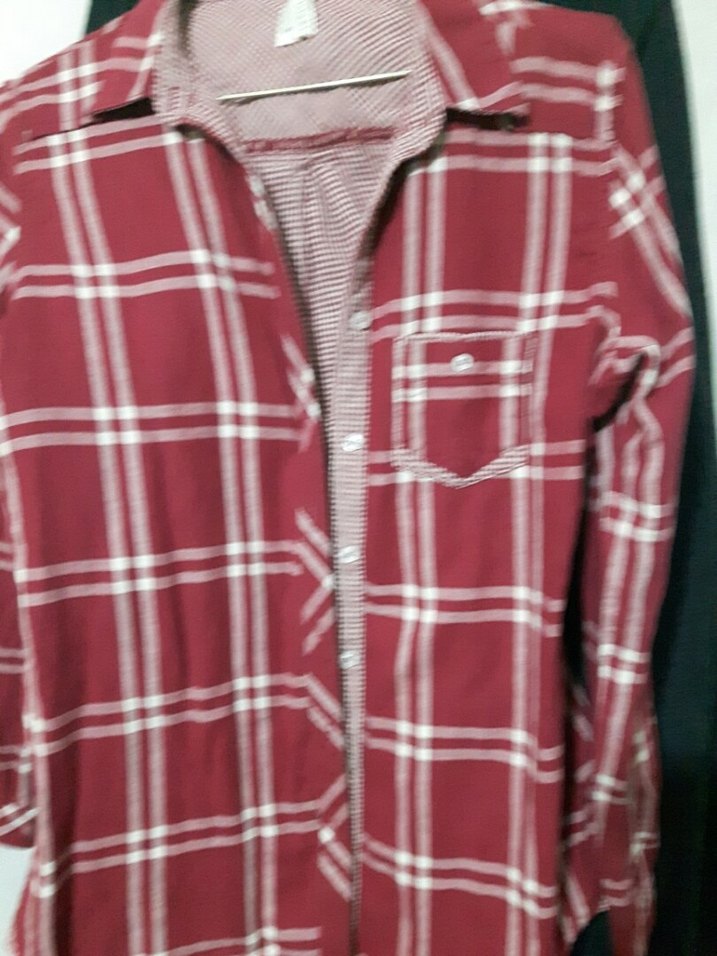 Bordo Kareli Uzun Kollu Kadın Gömlek - Görsel 4