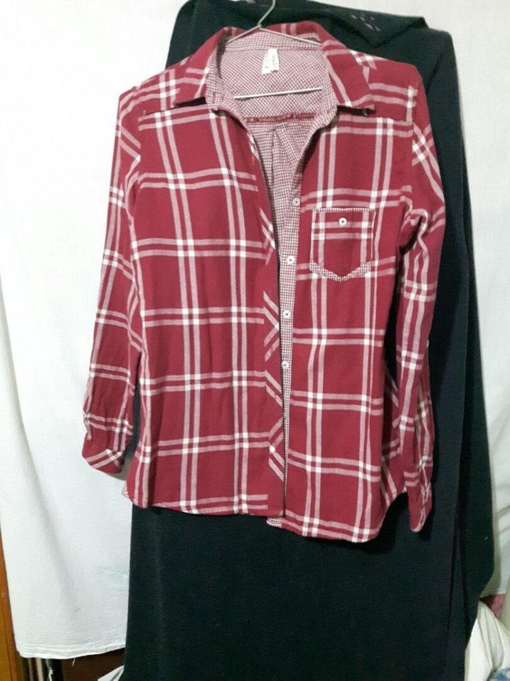 Bordo Kareli Uzun Kollu Kadın Gömlek - Görsel 3