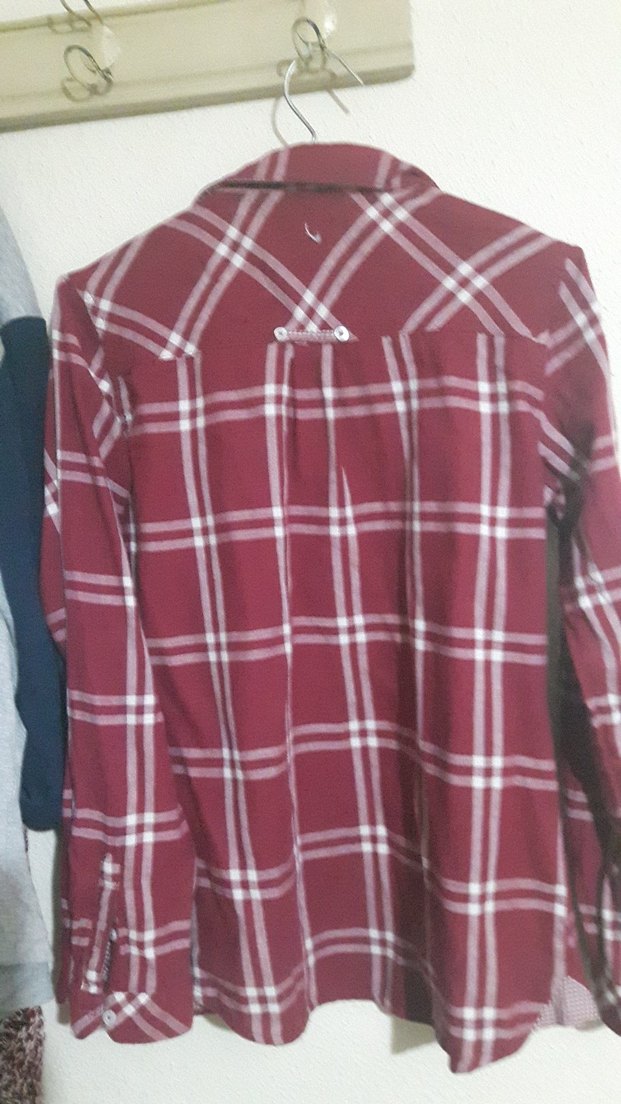 Bordo Kareli Uzun Kollu Kadın Gömlek - Görsel 5