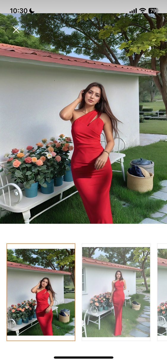 Kırmızı Drapeli Uzun Abiye Elbise - Görsel 3