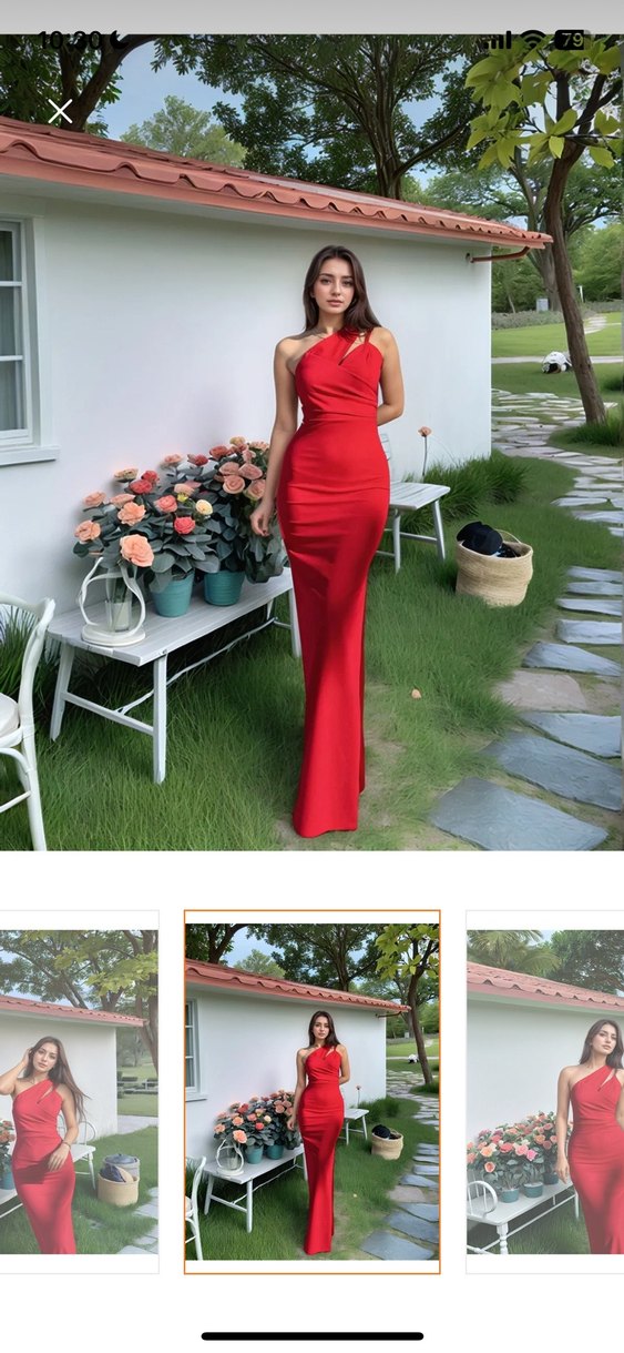 Kırmızı Drapeli Uzun Abiye Elbise - Görsel 2