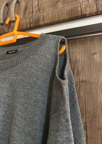 m Beden Gri Örgü Kadın Triko Midi Boy Sweatshirt