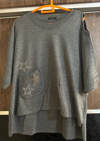 Gri Örgü Kadın Triko Midi Boy Sweatshirt