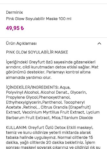  Beden Derminix pink glow soyulabilir maske