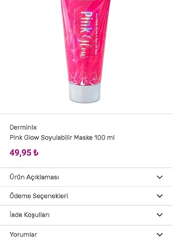  Beden Renk Derminix pink glow soyulabilir maske