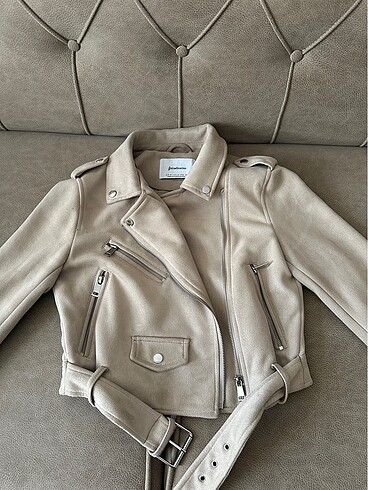 Stradivarius Kemerli Suni Süet Biker Ceket