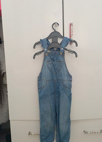 Kızlar için Mavi Denim Askılı Tulum