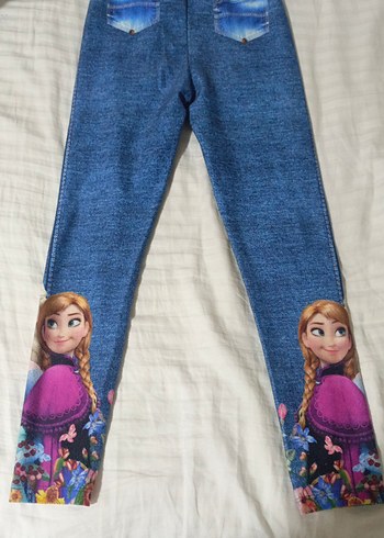 Kız Çocuk Renkli Baskılı Denim Tayt - Görsel 6