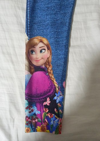 Kız Çocuk Renkli Baskılı Denim Tayt - Görsel 4