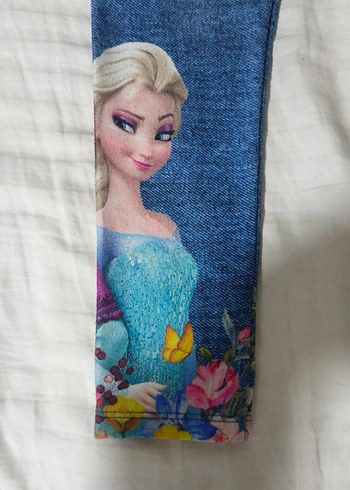 Kız Çocuk Renkli Baskılı Denim Tayt - Görsel 2