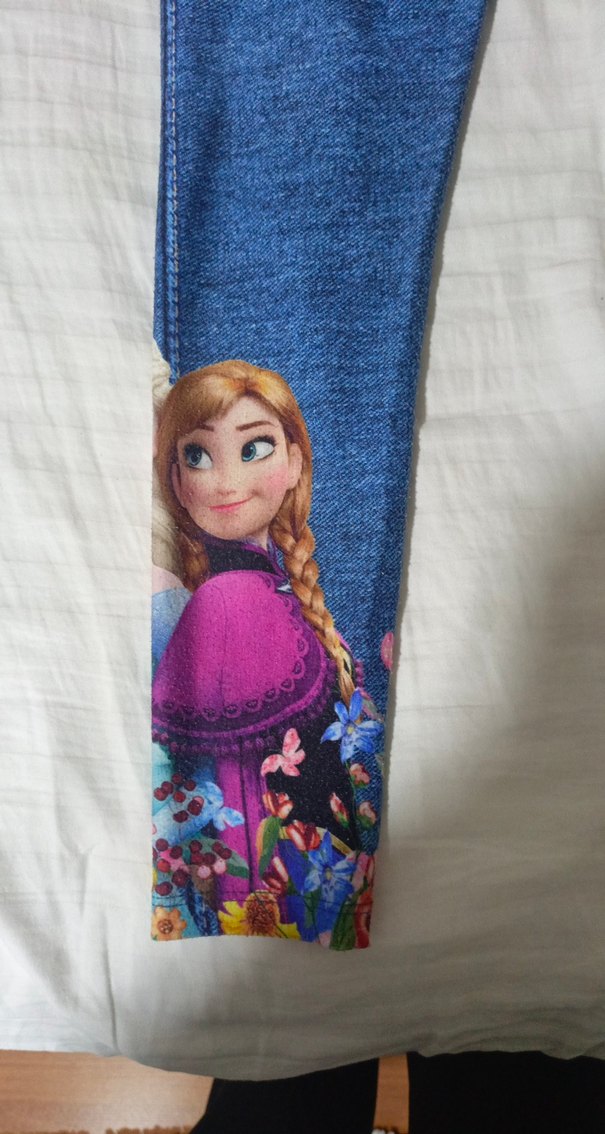 Kız Çocuk Renkli Baskılı Denim Tayt - Görsel 4