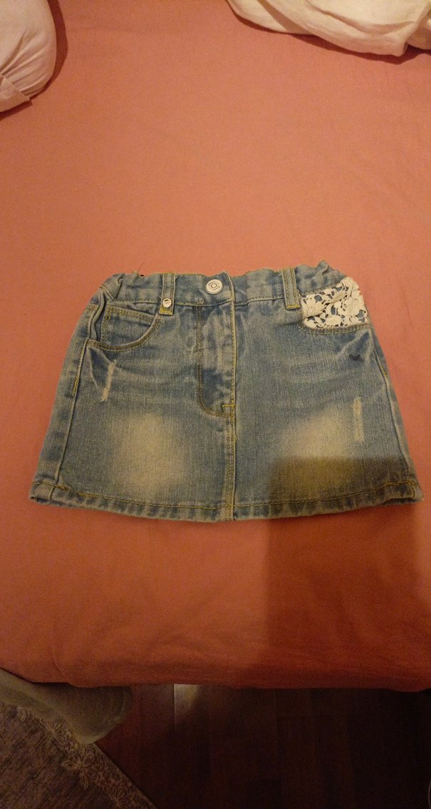 Dantel Detaylı Gri Mavi Kot Etek - Görsel 4