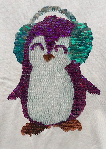 Kız Çocuk Pembe Penguen Desenli Triko Sweatshirt - Görsel 2