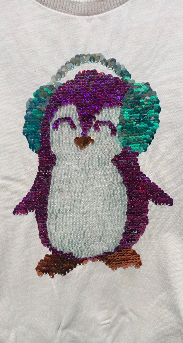 Kız Çocuk Pembe Penguen Desenli Triko Sweatshirt - Görsel 2