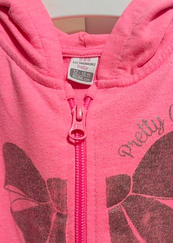 Pembe Kız Çocuk Kapüşonlu Fermuarlı Sweatshirt - Görsel 2