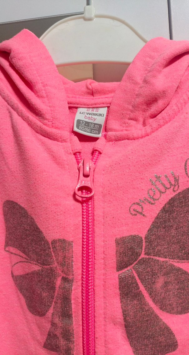 Pembe Kız Çocuk Kapüşonlu Fermuarlı Sweatshirt - Görsel 2