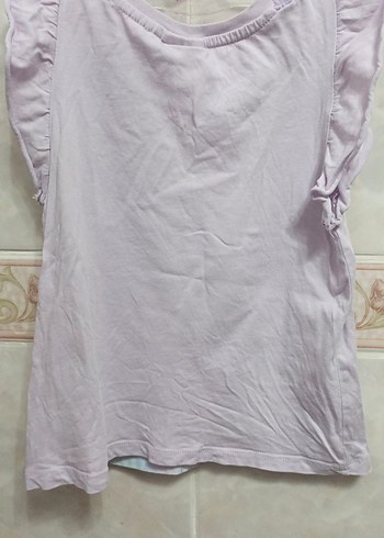 Kız Çocuk Mor Baskılı Fırfırlı Tişört - Görsel 4