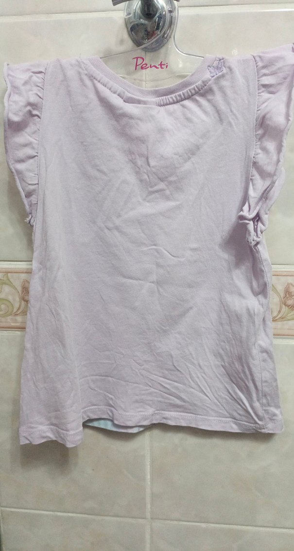 Kız Çocuk Mor Baskılı Fırfırlı Tişört - Görsel 4