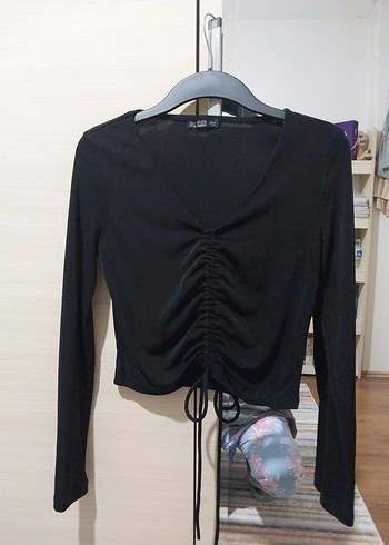 DERİN V BÜZGÜLÜ JARSE BLUZ - Görsel 5