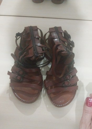 HAKİKİ DERİ GLADYATÖR SANDALET - Görsel 2