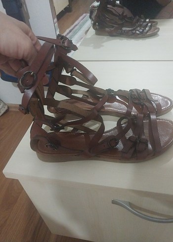 HAKİKİ DERİ GLADYATÖR SANDALET - Görsel 3