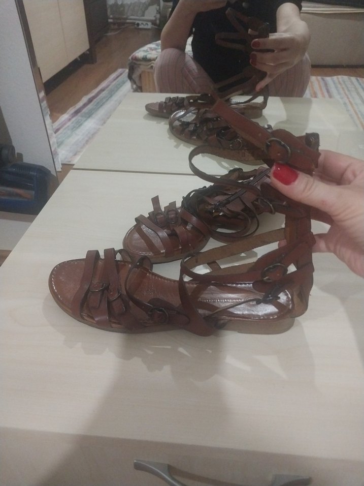 HAKİKİ DERİ GLADYATÖR SANDALET - Görsel 4