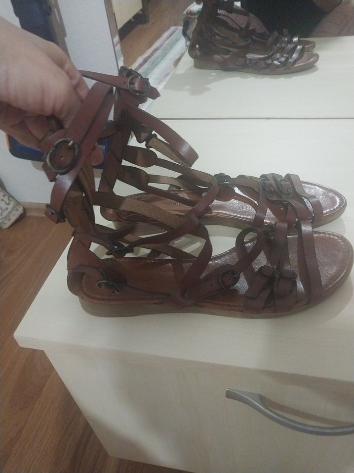 HAKİKİ DERİ GLADYATÖR SANDALET - Görsel 3