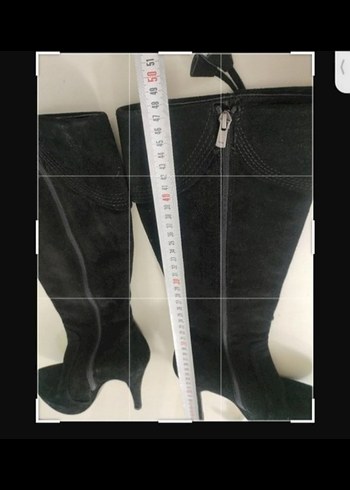 Siyah Nakışlı Süet Dizüstü İnce Topuklu Bot - Görsel 4