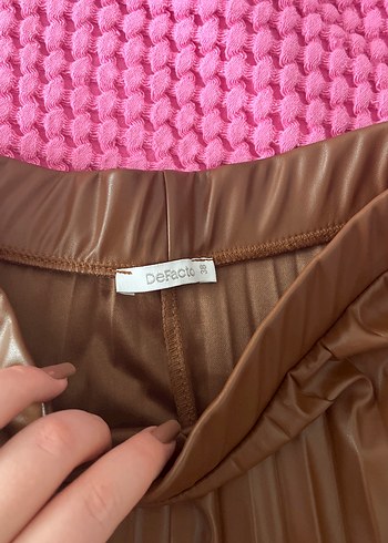 Defacto deri Kahverengi Pileli Etek - Görsel 2