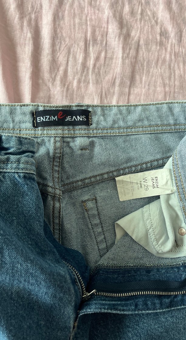 Düğmeli enzim jeans  Rahat Kesim erkek Kot Pantolon - Görsel 2