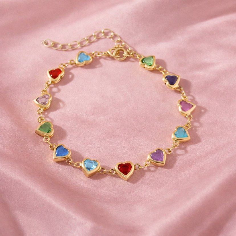 Renkli İşlemeli Kalp Desenli Bileklik - Görsel 5