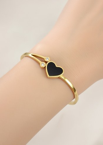 Altın Renkli Kalp Detaylı Kadın Bileklik - Görsel 5