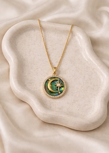Uzun Altın Ay Yıldızlı Kadın Kolye - Görsel 2