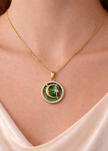 Uzun Altın Ay Yıldızlı Kadın Kolye - Görsel 4